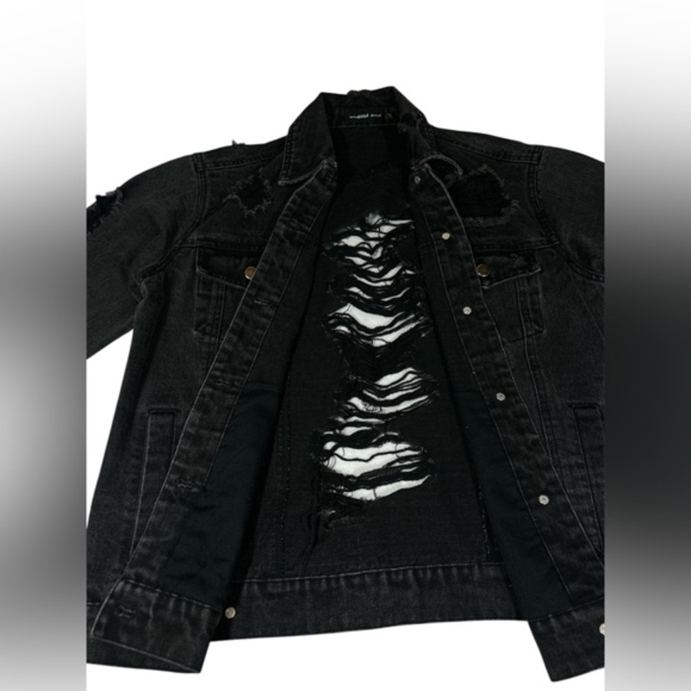 Mustard Seed Distressed Black Denim Jacket - Unisex S